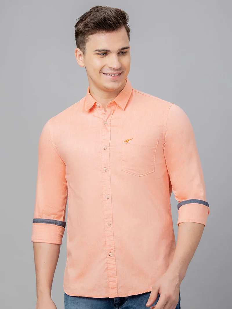 globus Globus Men Peach Solid Cotton Regular Fit Casual Shirt